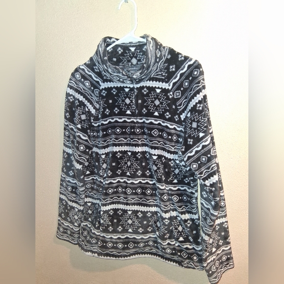 Eddie Bauer Fleece Pullover Sweater Southwestern Black Aztec XL 1/4 Zip - Picture 1 of 6